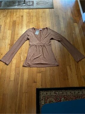 NWT Michael Stars Long Sleeve V-Neck Wrap Top - Rose/Brown